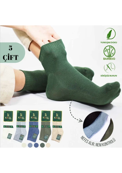 Kral Socks - Erkek Patik Lacose Kabartma Desenli (5 Adet) Bambu Dikişsiz Parfümlü Kısa Çorap