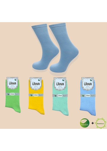 Kral Socks Kadın Çorabı (Bambu Modal) Ter Emici Dikişsiz Model Soket Uzun Çorap (4 Çift) Karma Renk