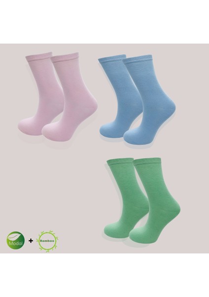 Kral Socks Kadın Çorabı (Bambu Modal) Ter Emici Dikişsiz Model Soket Uzun Çorap (4 Çift) Karma Renk