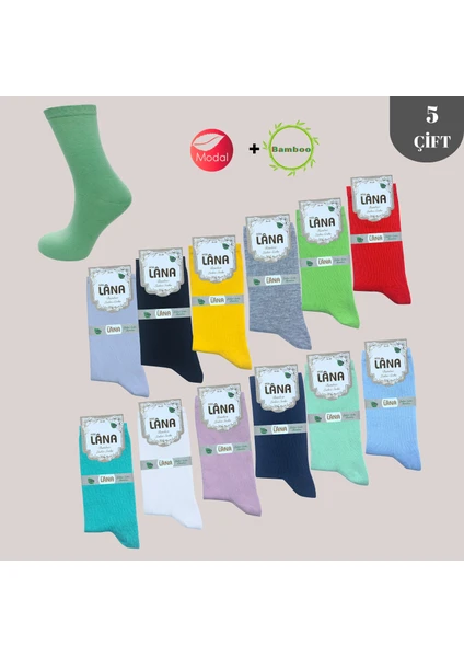 Kral Socks Kadın Çorabı (Bambu Modal) Ter Emici Dikişsiz Model Soket Uzun Çorap (5 Çift) Karma Renk