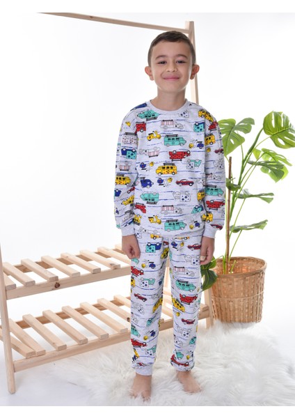 Erkek Çocuk Gri Arabalı Pijama Takım