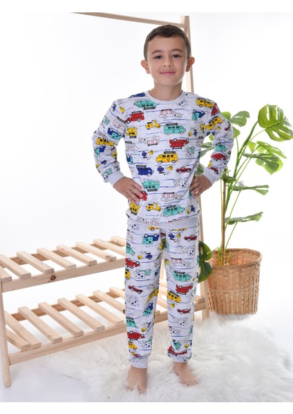 Erkek Çocuk Gri Arabalı Pijama Takım