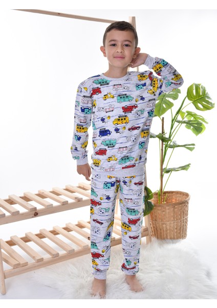 Erkek Çocuk Gri Arabalı Pijama Takım