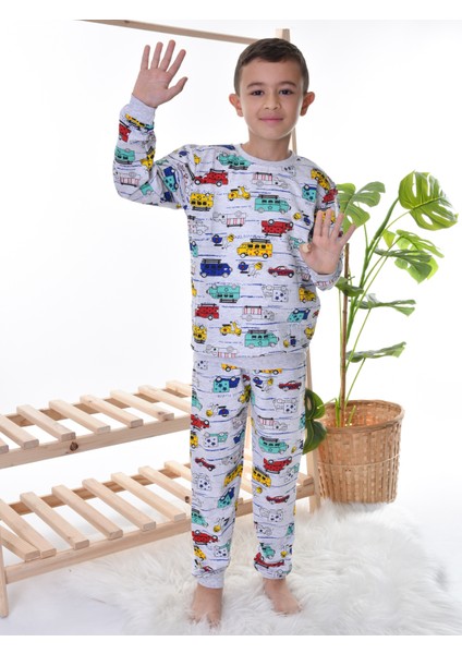 Erkek Çocuk Gri Arabalı Pijama Takım