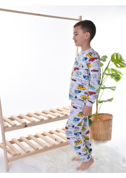 Erkek Çocuk Gri Arabalı Pijama Takım