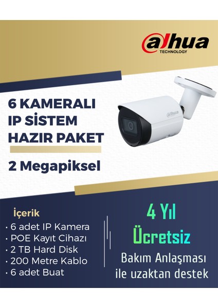 6 Kameralı Ip Kamera Set Sistem – Dahua 2 Megapiksel Ip Kameralı Set ve 2 Tb HDD