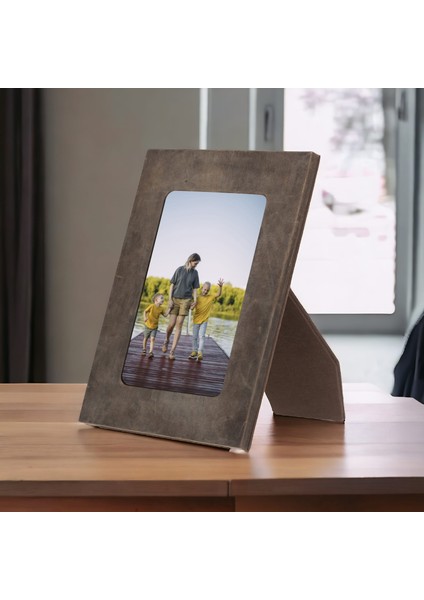 Gerçek Deri Masaüstü Fotoğraf Çerçevesi, 22X17CM (15X10 Foto) Antik Koyu Kahve