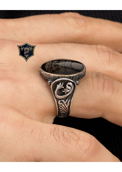 Gümüş Nas Suresi Mineli 925 Ayar Gümüş Erkek Yüzüğü modelleri