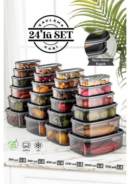 Tekno Trust 1 24'lü Sweet Box Saklama Kabı Seti - Dikdörtgen Erzak Kabı Kavanoz 4X(300-500-850-1350-2000-3150 M
