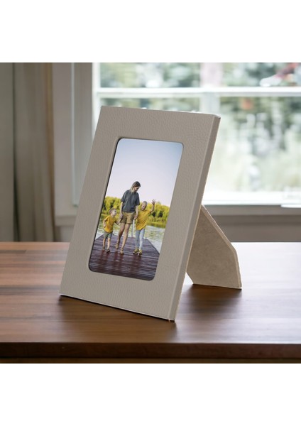 Gerçek Deri Masaüstü Fotoğraf Çerçevesi, 22X17CM (15X10 Foto) Vizon