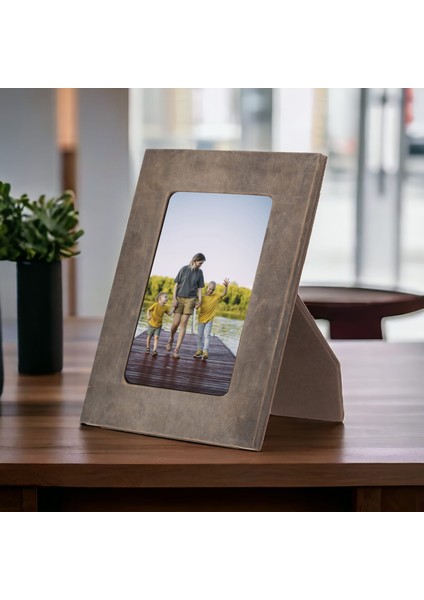 Gerçek Deri Masaüstü Fotoğraf Çerçevesi, 22X17CM (15X10 Foto) Antik Kahve