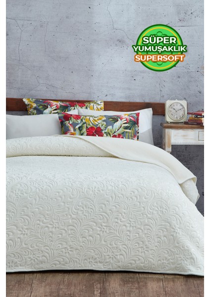 Evlen Home Collection 2.8 kg Embos Baskılı Pamela Kalın Çift Kişilik Battaniye 230X240 cm Krem