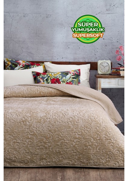 Evlen Home Collection 2.8 kg Embos Baskılı Pamela Kalın Çift Kişilik Battaniye 230X240 cm Kahve