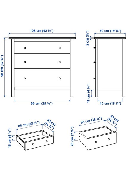 Hemnes 3 Çekmeceli Şifonyer, Venge Renk 108X96 cm