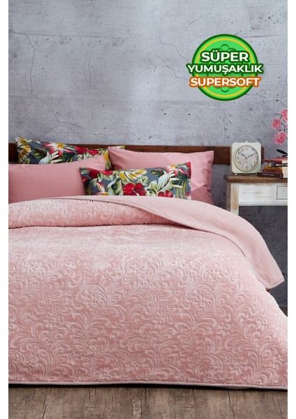 Evlen Home Collection 2.8 kg Embos Baskılı Pamela Kalın Çift Kişilik Battaniye 230X240 cm Açık Pudra