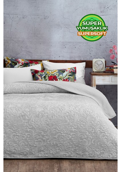 Evlen Home Collection 2.8 kg Embos Baskılı Pamela Kalın Çift Kişilik Battaniye 230X240 cm Gri