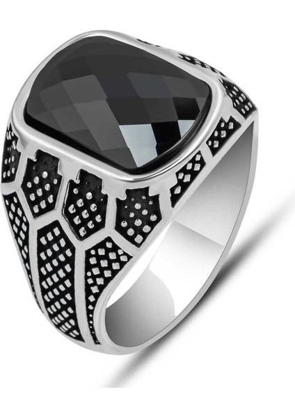Gümüş Siyah Zirkon Taşlı Oval Erkek Yüzük 25