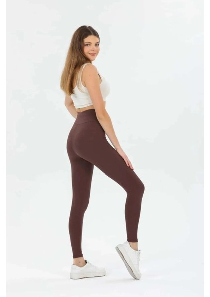 Kadın Kahverengi Ekstra Yüksek Bel Fitilli Toparlayıcı Ve Sıkılaştırıcı Spor Tayt fiyatları