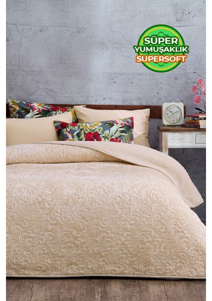 Evlen Home Collection 2.8 kg Embos Baskılı Pamela Kalın Çift Kişilik Battaniye 230X240 cm Cappuccino