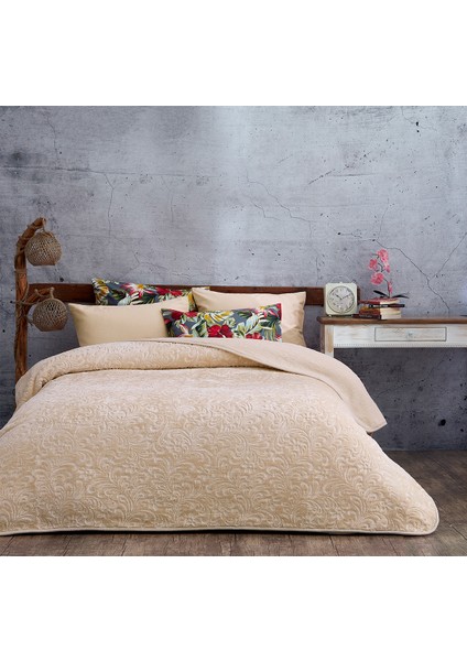 Evlen Home Collection 2.8 kg Embos Baskılı Pamela Kalın Çift Kişilik Battaniye 230X240 cm Cappuccino