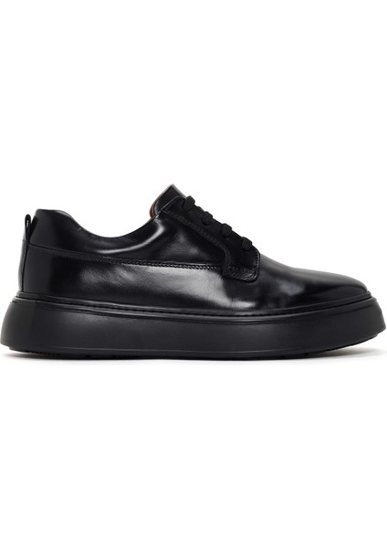 Erkek Siyah Kalın Tabanlı Deri Sneaker