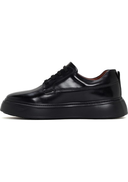 Erkek Siyah Kalın Tabanlı Deri Sneaker