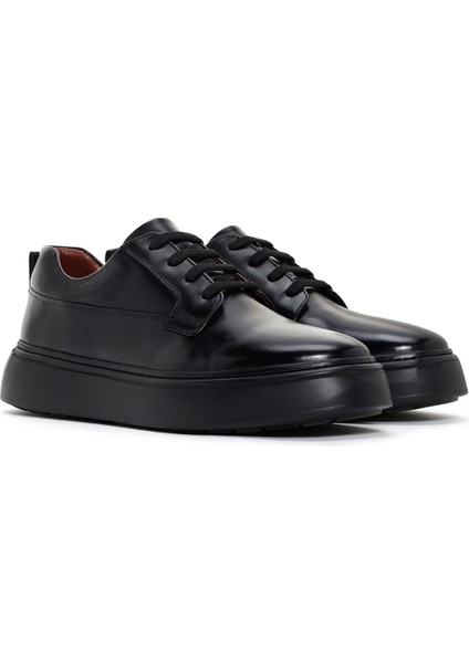 Erkek Siyah Kalın Tabanlı Deri Sneaker