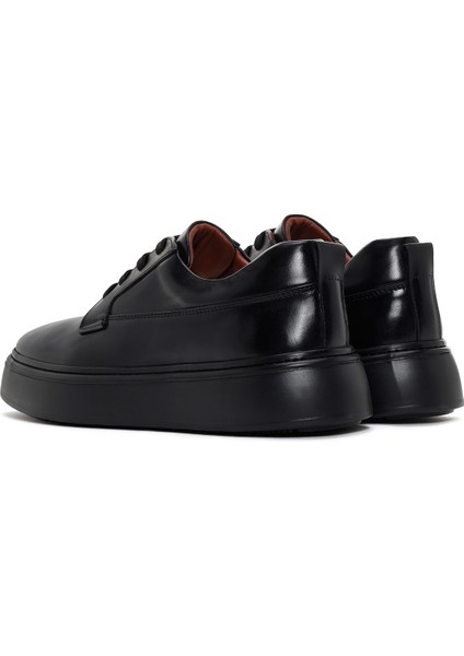 Erkek Siyah Kalın Tabanlı Deri Sneaker