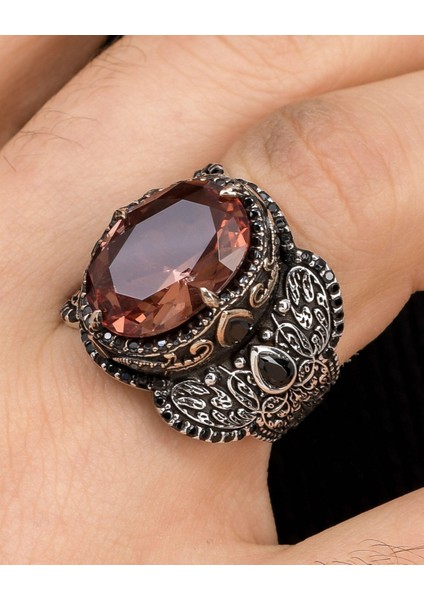 Gümüş Zultanit Taşlı Mikro Taş Süslemeli 925 Ayar Gümüş Erkek Yüzüğü