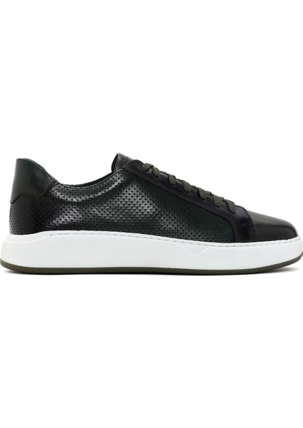 Erkek Haki Kalın Tabanlı Deri Sneaker