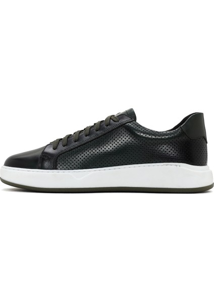 Erkek Haki Kalın Tabanlı Deri Sneaker