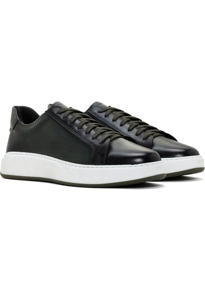 Erkek Haki Kalın Tabanlı Deri Sneaker