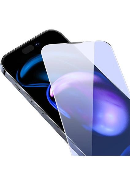 Baseus Crystal iPhone 15 Pro Max Full Koruma Anti Mavi Işık Tempered Cam Ekran Koruyucu 2 Adet Set