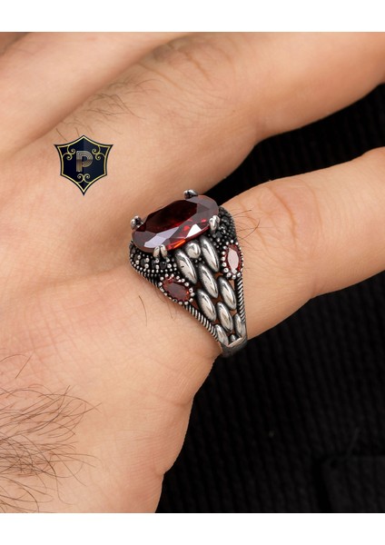 Gümüş Kırmızı Zirkon Taşlı Zirkon Taş Süslemeli 925 Ayar Gümüş Erkek Yüzüğü modelleri