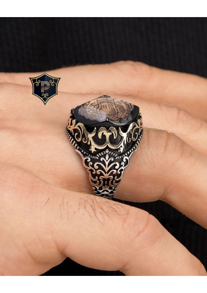 Gümüş Hz. Süleyman Mührü Sıkma Kehribar Taşlı 925 Ayar Gümüş Erkek Yüzüğü fırsatları