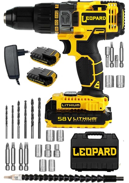 Tekno Trust 2 Yıl Germany Technology 58 V 8 Ah Metal Şanzıman Çift Akülü Şarjlı Vidalama Matkap + 27 Pcs Setli