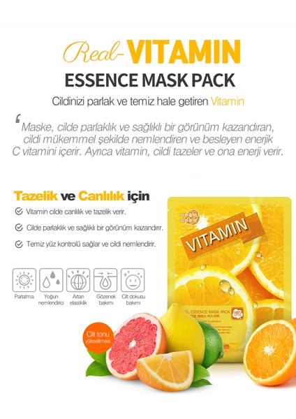 Kore Kağıt Yüz Maskesi Vitamin Özlü 5'Li (Cilde Canlılık Ve Tazelik Kazandırır)