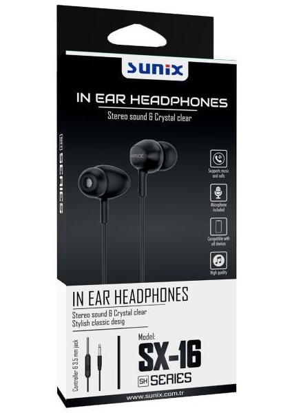 Stereo Mikrofonlu 3.5mm Kulak Içi Kablolu Kulaklık Siyah Sx-16