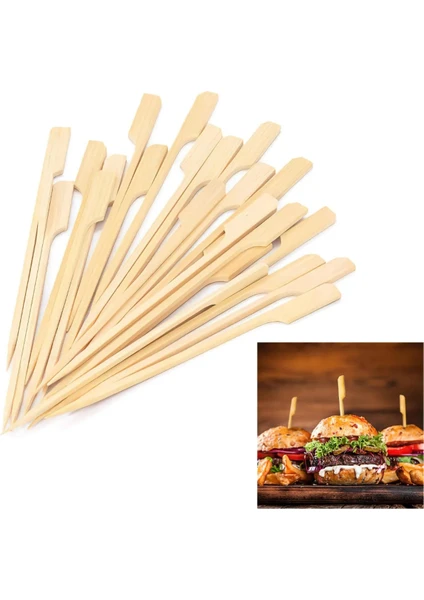 Adin Tasarım Bambu Kürdan 9 cm 100LÜ Hamburger Pasta Kürdanı Süsü Bambu Çöp Şiş Yemek Kürdanı