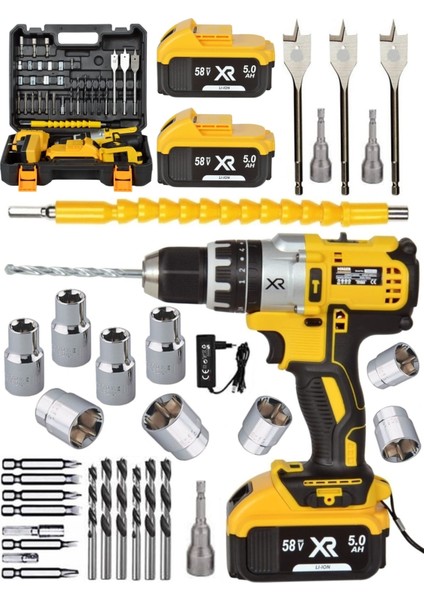 Anahtarsız Germany Thechnology Xr 58 Watt 5 Ah Darbeli Çift Akülü Şarjlı Vidalama Matkap Kablosuz 2