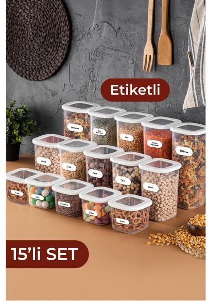 Tekno Trust Plastik 15LI Etiketli Foly Kare Erzak Saklama Kabı Seti 5x(0,55 Litre, 1,2 Litre, 1,75 Litre) Beyaz