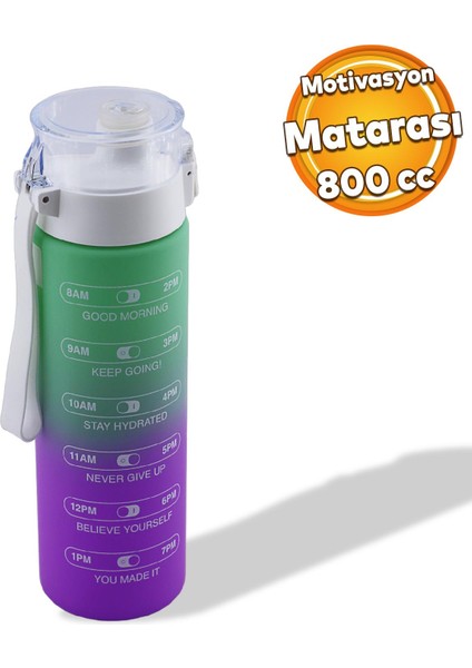Su Matara Suluk Motivasyon Matarası Pipetsiz Su Şişesi Sporcu Suluğu Çift Renk Sızdırmaz 800 cc