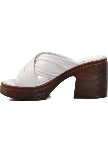 523004 Beyaz Hakiki Deri Kadın Topuklu Terlik modelleri