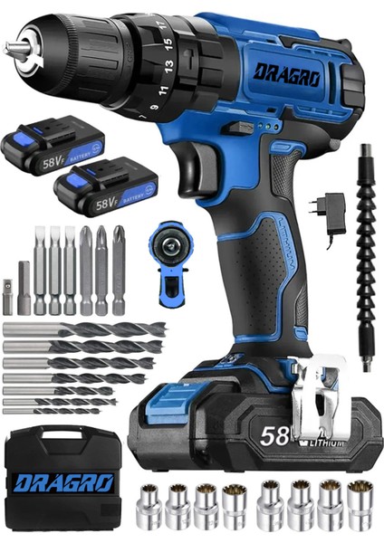 Tekno Trust Li-Ion Akülü Vidalamalar Alman 58 V 5 Ah Darbeli Bakır Sargılı Metal Şanzuman Şarjlı Çift Akülü Vid