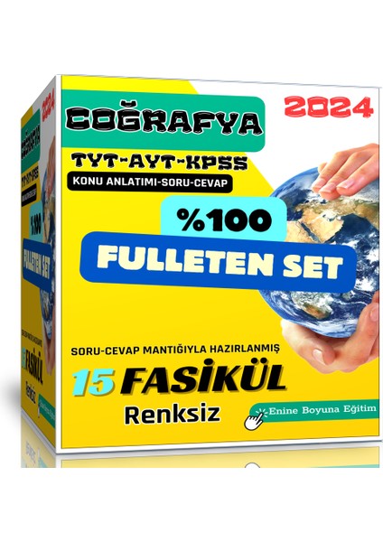 Enine Boyuna Eğitim Coğrafya TYT - AYT - KPSS Fulleten Seti - Renksiz