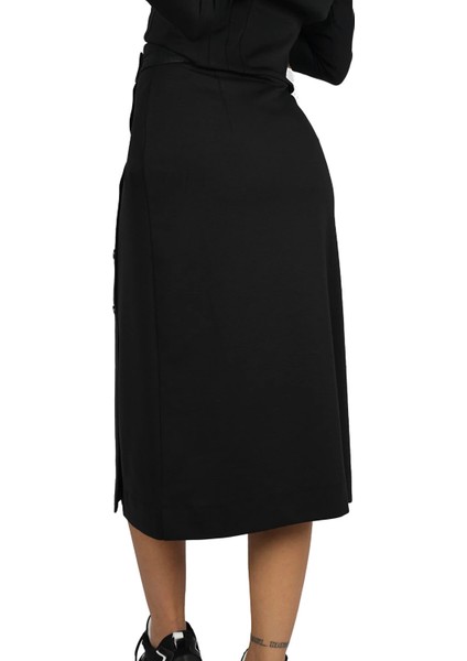 Kadın Dar Midi Boy Saten Günlük Siyah Etek Naar 71505 modelleri