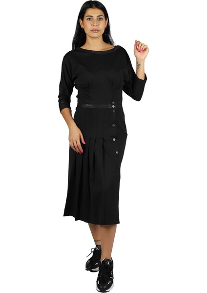 Kadın Dar Midi Boy Saten Günlük Siyah Etek Naar 71505 fırsatları