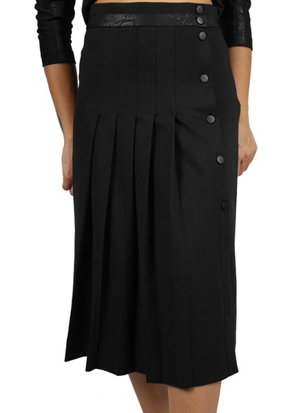 Kadın Dar Midi Boy Saten Günlük Siyah Etek Naar 71505 indirimleri