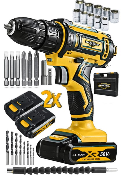 Tekno Trust Çift Akü Alman Hardx 256 Volt 20 Ah Çelik Şanzuman Bakır Sargılı 2 Akülü Vidalama Matkap Şarjlı Mat