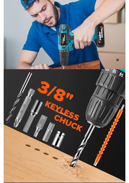 Tekno Trust Çift Akü Alman Hardx 256 Volt 20 Ah Çelik Şanzuman Bakır Sargılı 2 Akülü Vidalama Matkap Şarjlı Mat